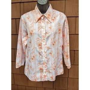 Vintage 70s Korey Long sleeve Peter Pan collar button down white floral blouse